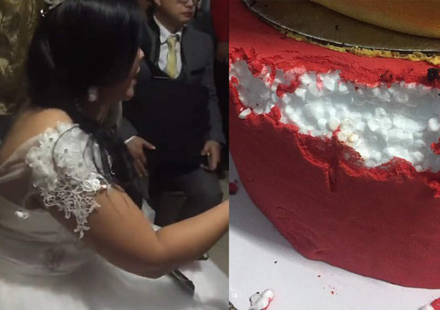 VIRAL: Estafan a novia con un pastel de bodas de unicel
