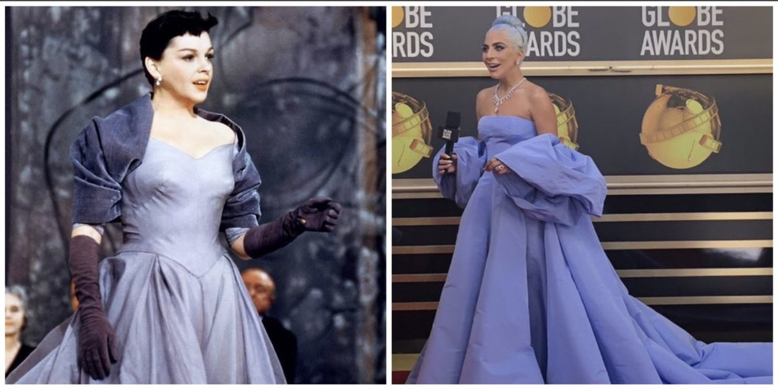 Tributo. El vestido de Gaga hace referencia al que utilizó Judy Garland en la versión de Nace una estrella de 1954. (ESPECIAL)