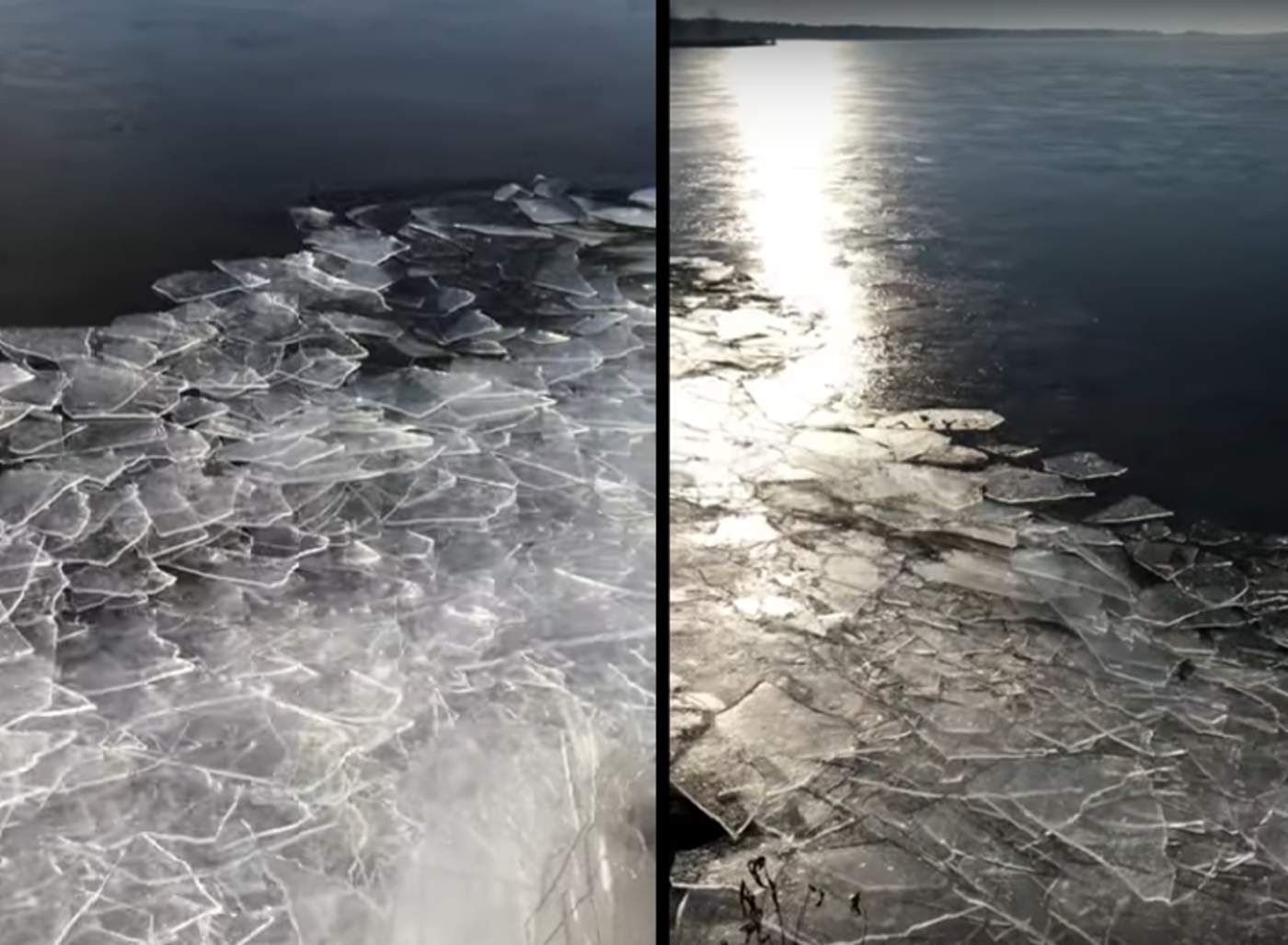Increíble video de hielo fragmentándose a la orilla del lago