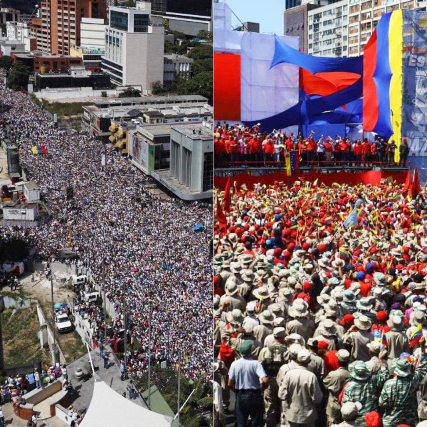 Opositores (izquierda) y chavistas (derecha) salieron a manifestarse en Venezuela. (AGENCIAS)