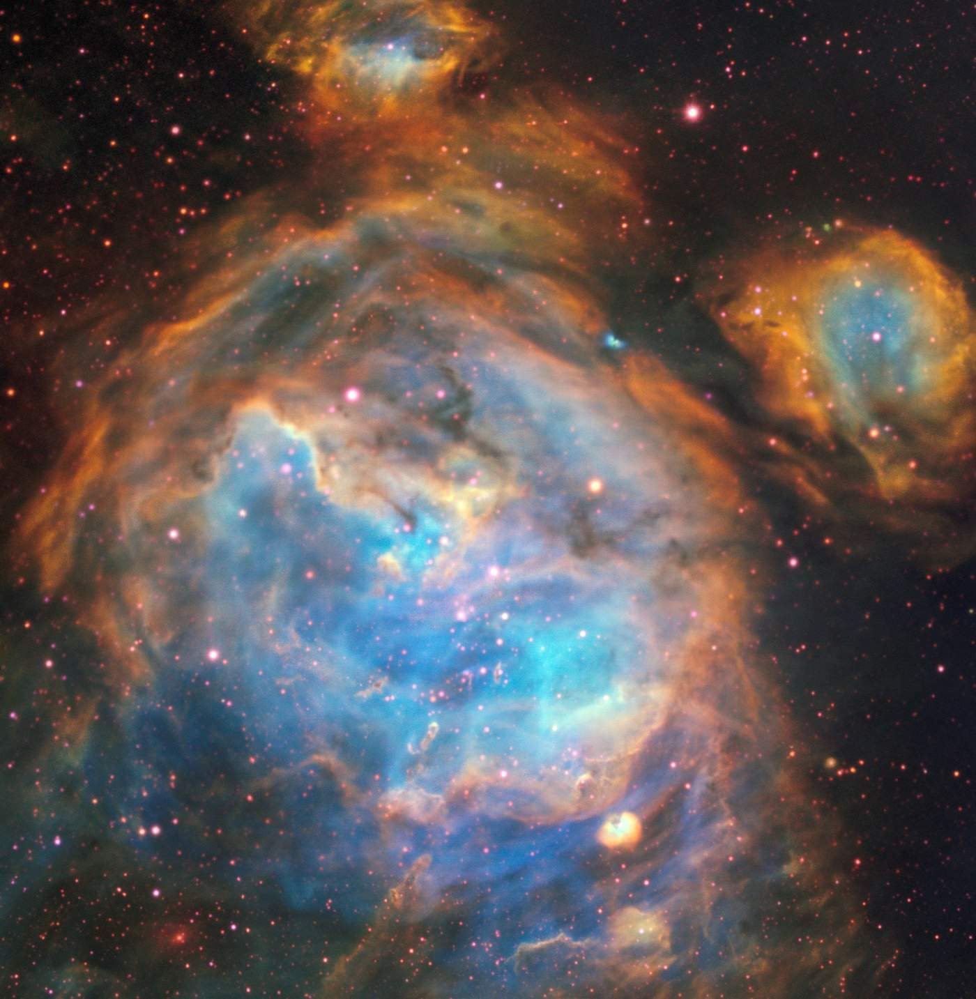 Burbujas de flamantes estrellas en Gran Nube de Magallanes