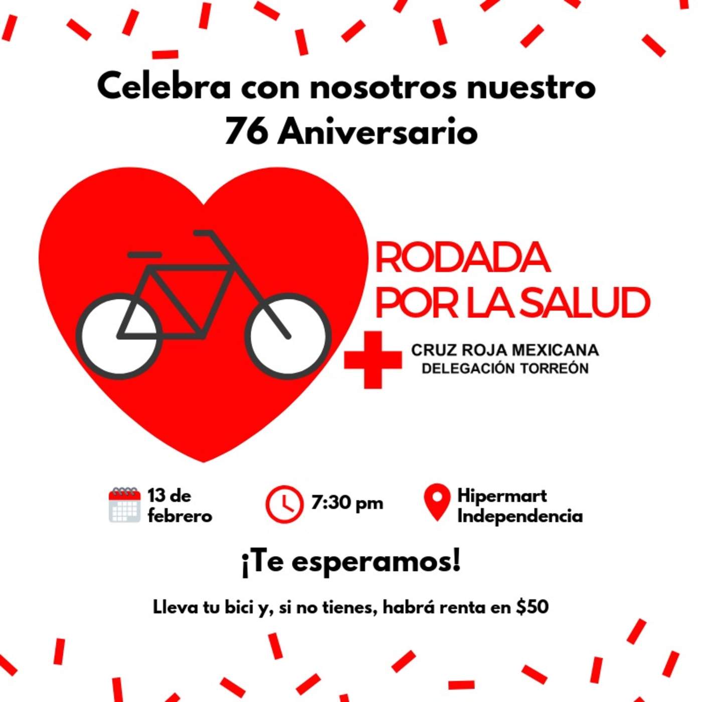 Cruz Roja Torreón celebrará 76 años con 'Rodada por la Salud'