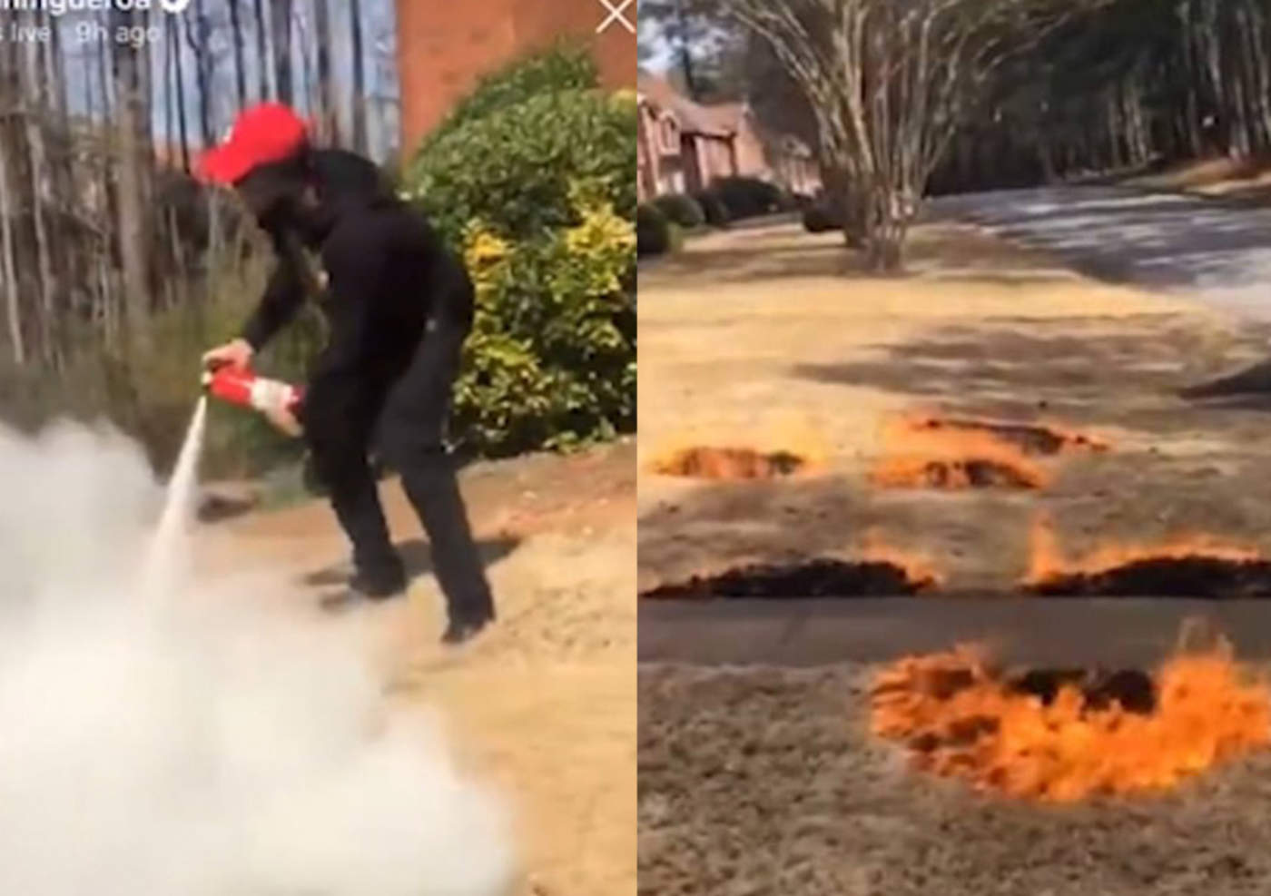 Intenta hacer video viral y termina quemando el patio
