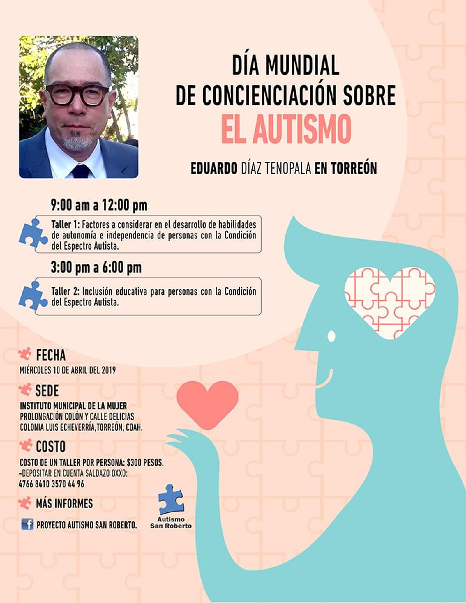 Estas actividades estarán a cargo de Eduardo Díaz Tenopala, psicólogo con más de 30 años en la atención a personas con autismo. (EL SIGLO DE TORREÓN)