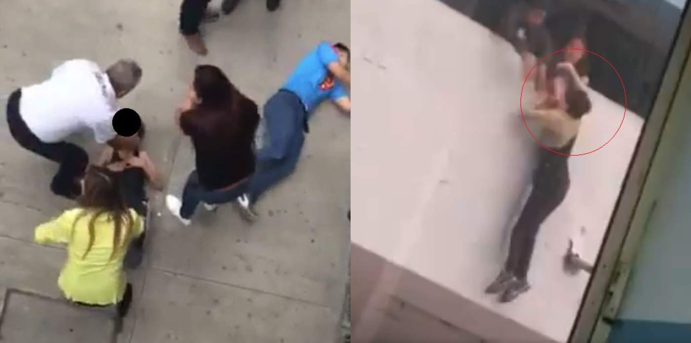 La caída de la joven fue amortiguada al aterrizar encima de otro estudiante. 