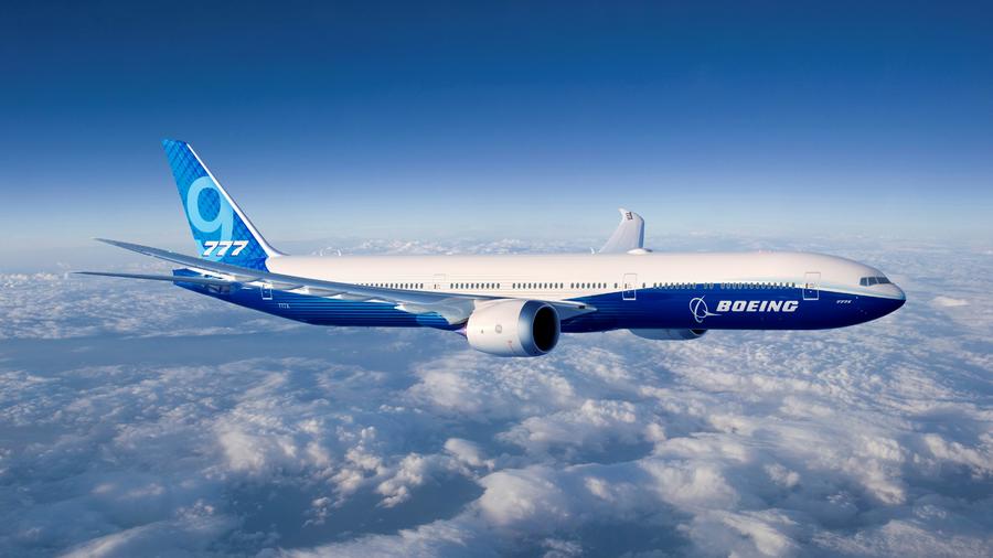 Una imagen generada por ordenador muestra a un prototipo de avión modelo Boeing 777X-9. (EFE)