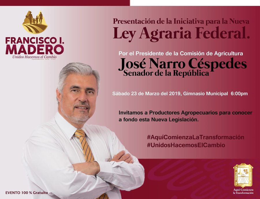 Hoy se presentará ante los maderenses, la iniciativa para la Nueva Ley Agraria, por parte del senador de la República, José Narro. (EL SIGLO DE TORREÓN)