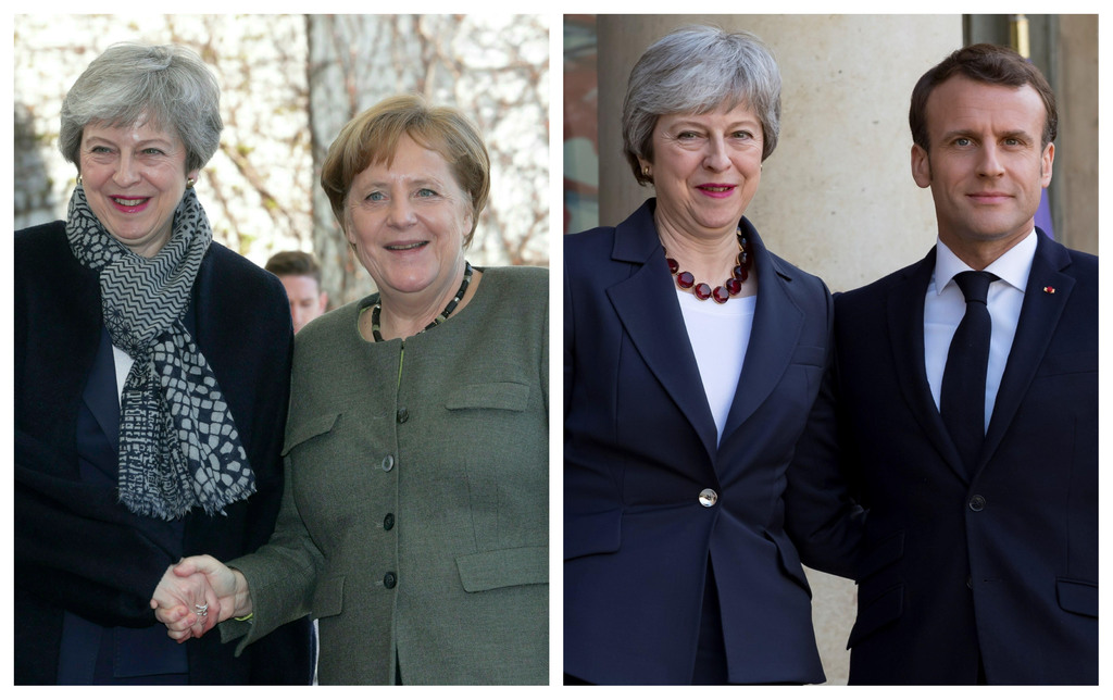 Theresa May aceleró ayer la búsqueda de apoyos a una prórroga del Brexit con un viaje a Berlín y París para negociar el retraso con la canciller alemana, Angela Merkel, y el presidente francés, Emmanuel Macron. (AP Y EFE)