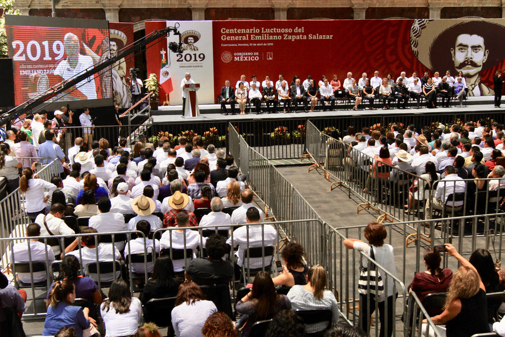 López Obrador conmemoró en Cuernavaca el centenario luctuoso de Emiliano Zapata. (NOTIMEX) 