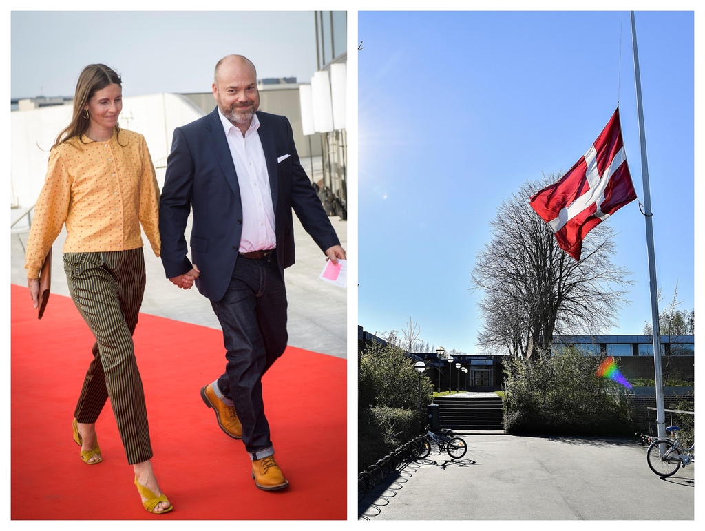 La bandera danesa ondeó a media asta en el colegio Hojvangskolen, escuela de dos de los hijos del empresario Anders Holch Povlsen, tras los atentados en Sri Lanka, ayer en Aarhus. (AGENCIAS)