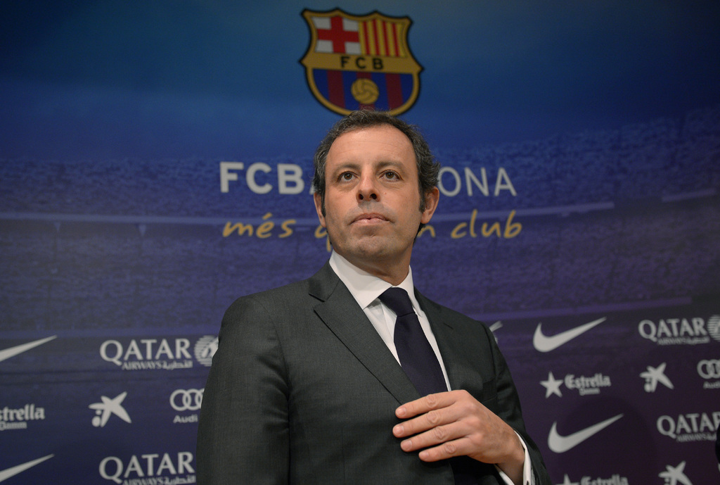 El expresidente del Barcelona Sandro Rosell durante una conferencia de prensa en el estadio Camp Nou en Barcelona, España.