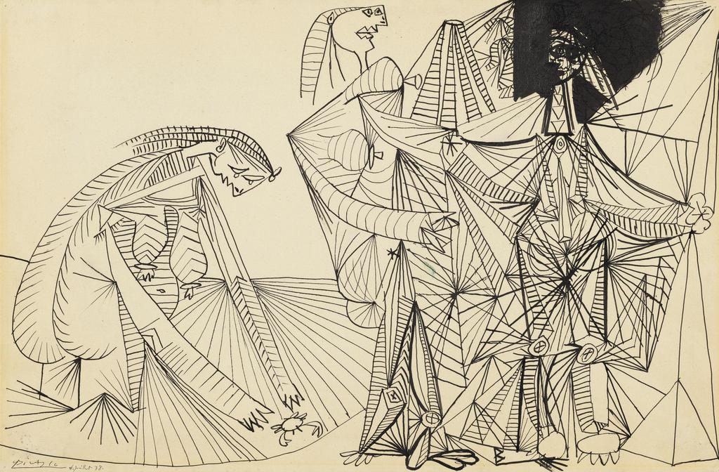 'Baigneuses et Crabe' (Mujeres bañándose con un cangrejo) dibujado por el pintor español Pablo Picasso en 1938. (EFE)