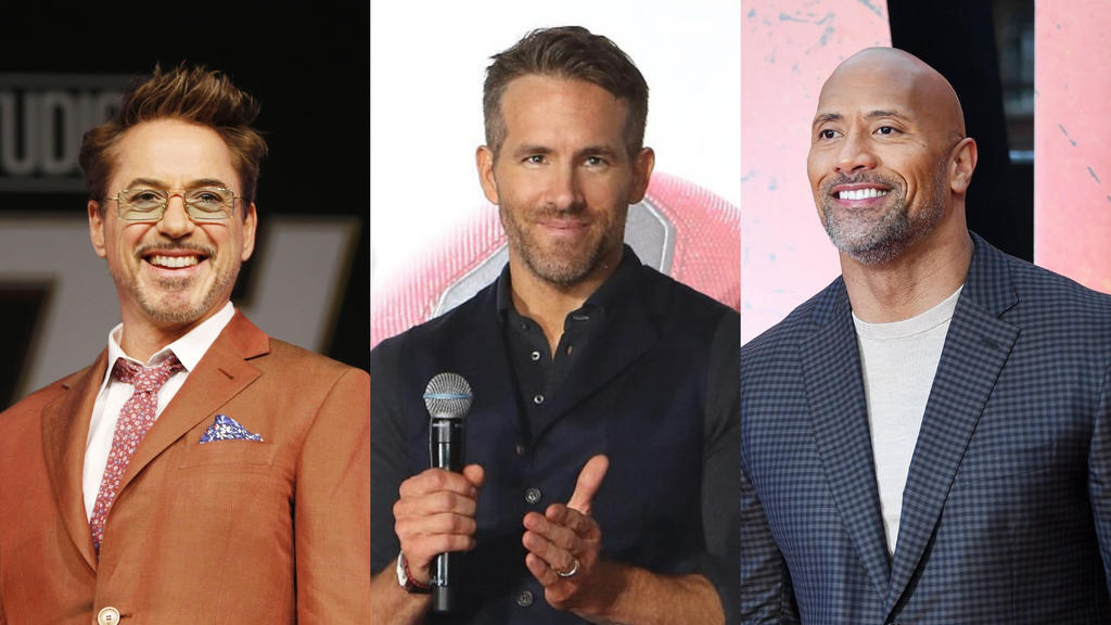 Los actores Ryan Reynolds, Dwayne Johnson ('La Roca') y Robert Downey Jr. tienen este año los salarios más altos de la industria del cine gracias a sus nuevos proyectos. (ARCHIVO)