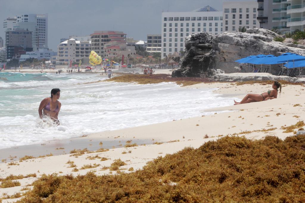 Autoridades locales y la empresa privada de Cancún trabajan en conjunto para enfrentar la crisis por la llegada del sargazo a las playas de este balneario del Caribe, mientras la Marina de México realiza un operativo para disminuir la llegada del alga a las playas. (ARCHIVO)