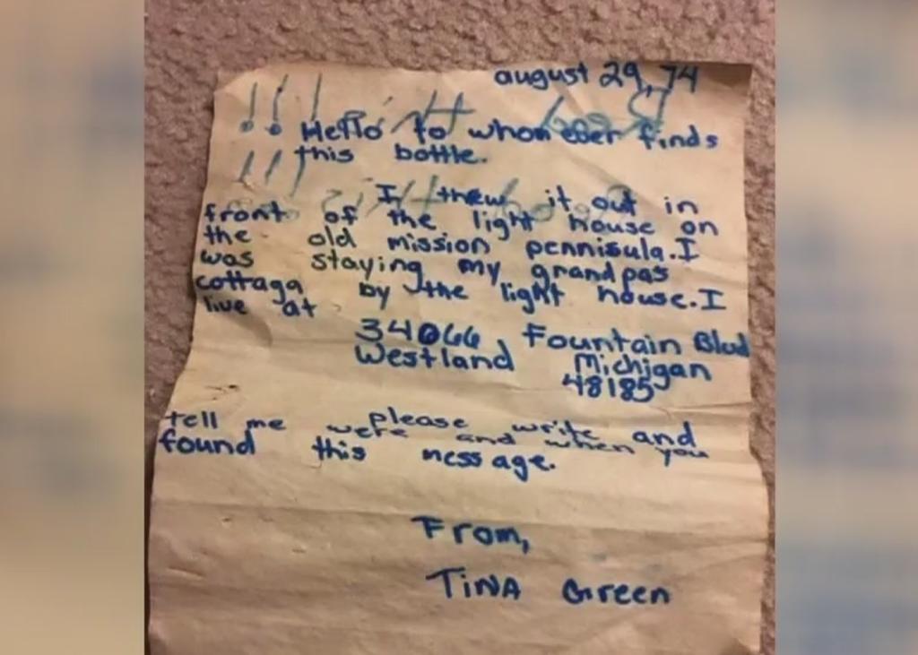 Tina Green-Allera se había olvidado de su mensaje hasta que la contactaron diciendo que lo encontraron. (INTERNET) 