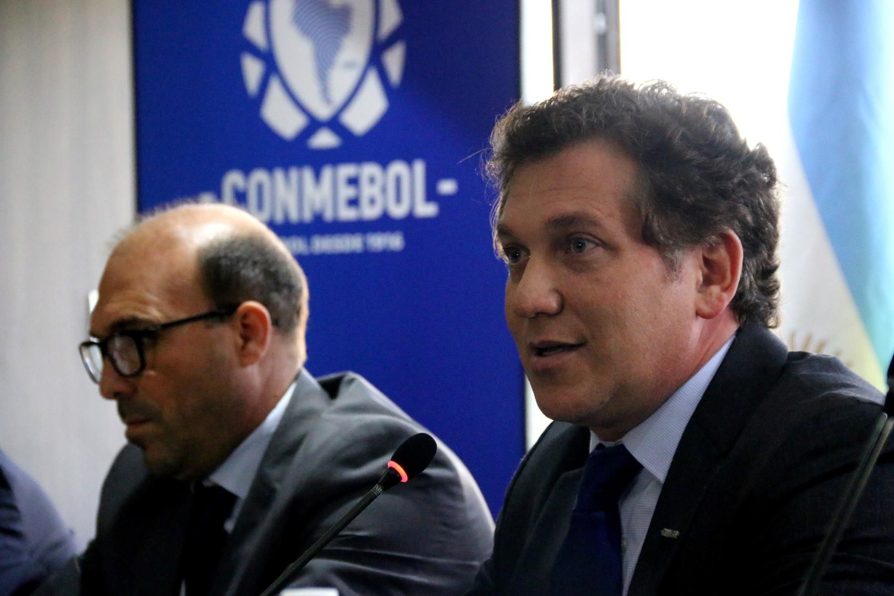 Alejandro Domínguez, presidente de la Conmebol, durante una rueda de prensa. (Archivo)