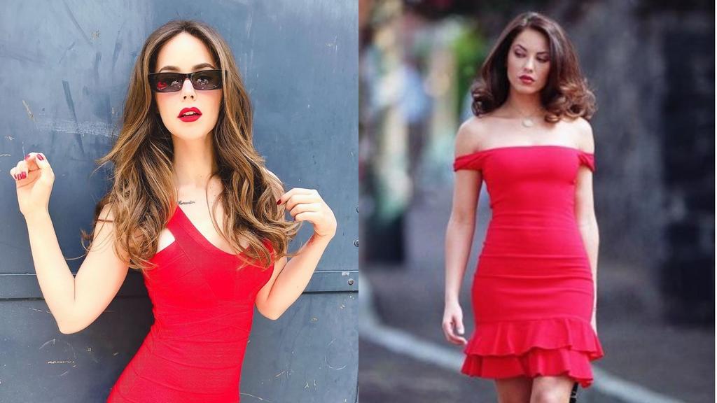 Camila Sodi causó revuelo en redes sociales al posar con un vestido rojo entallado, tal como lo hacía Bárbara Mori cuando dio vida a este personaje. (ESPECIAL)
