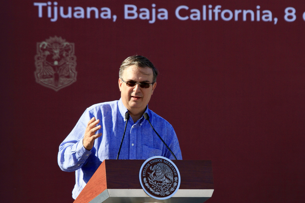 Marcelo Ebrard, titular de la Secretaría de Relaciones Exteriores, durante un mitin organizado por el Gobierno federal.
