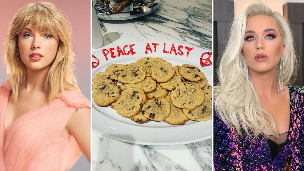Perry posteó una foto de un plato con galletas que simboliza la buena relación que ahora tiene con Taylor Swift, pues en dicho plato se lee 'Peace at last' ('Al fin la paz'). (ESPECIAL)