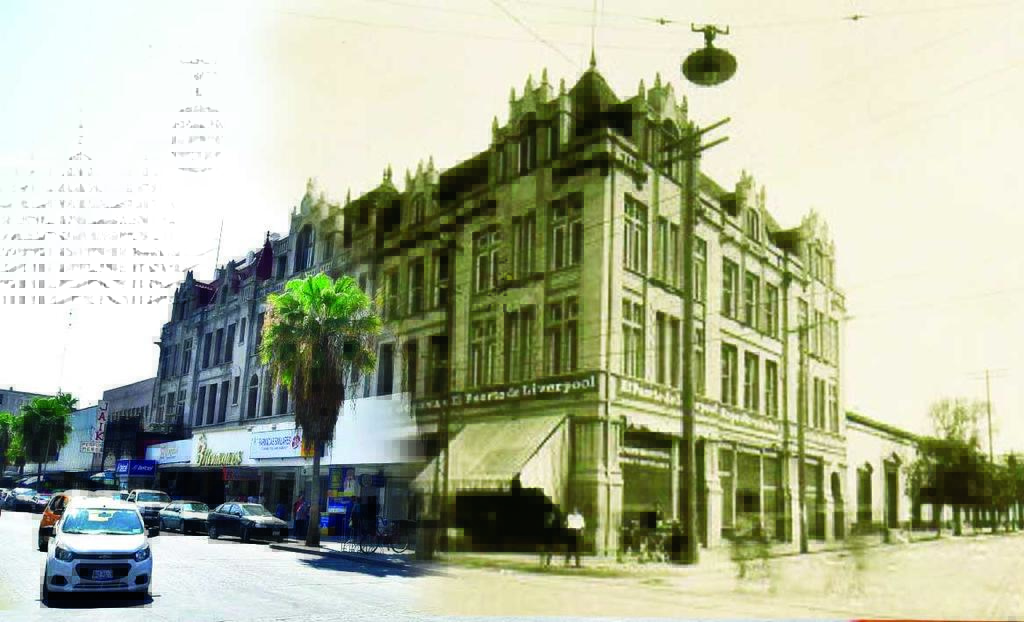 Hotel Salvador. Fue construido en 1904-1905 y la fotografía remota fue tomada en 1910. Ahora está en el abandono y su parte baja modificada al estar llena de comercios. (Fotos: Ernesto Ramírez/Archivo Municipal - Diseño: Ernesto Lazalde)