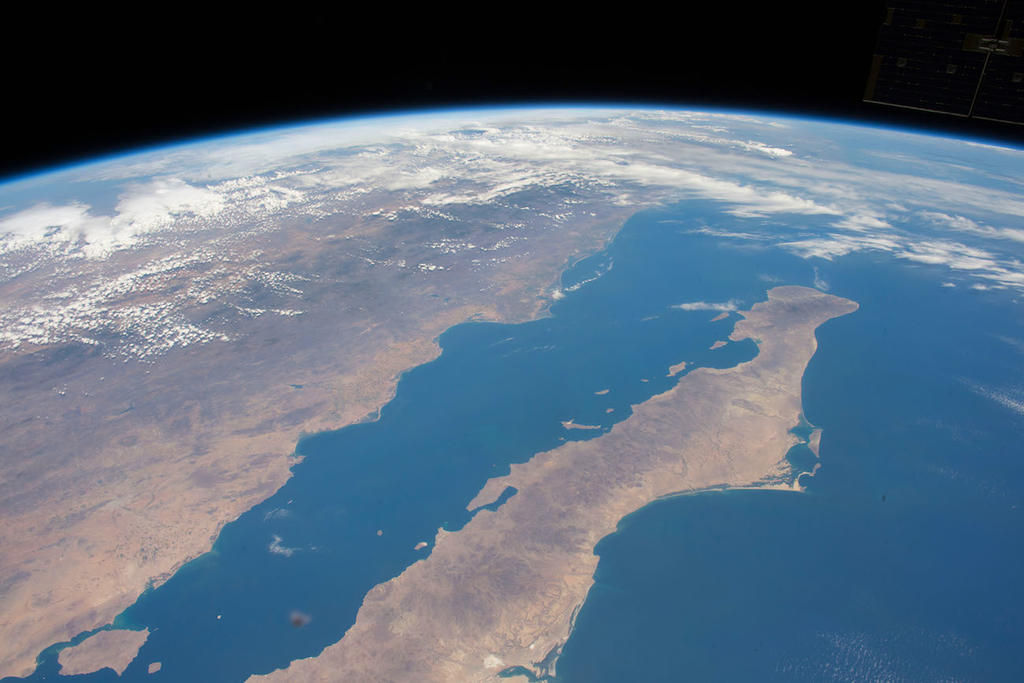 El mar de Cortés y la Península de Baja California desde la ISS (Estación Espacial Internacional). (NASA)