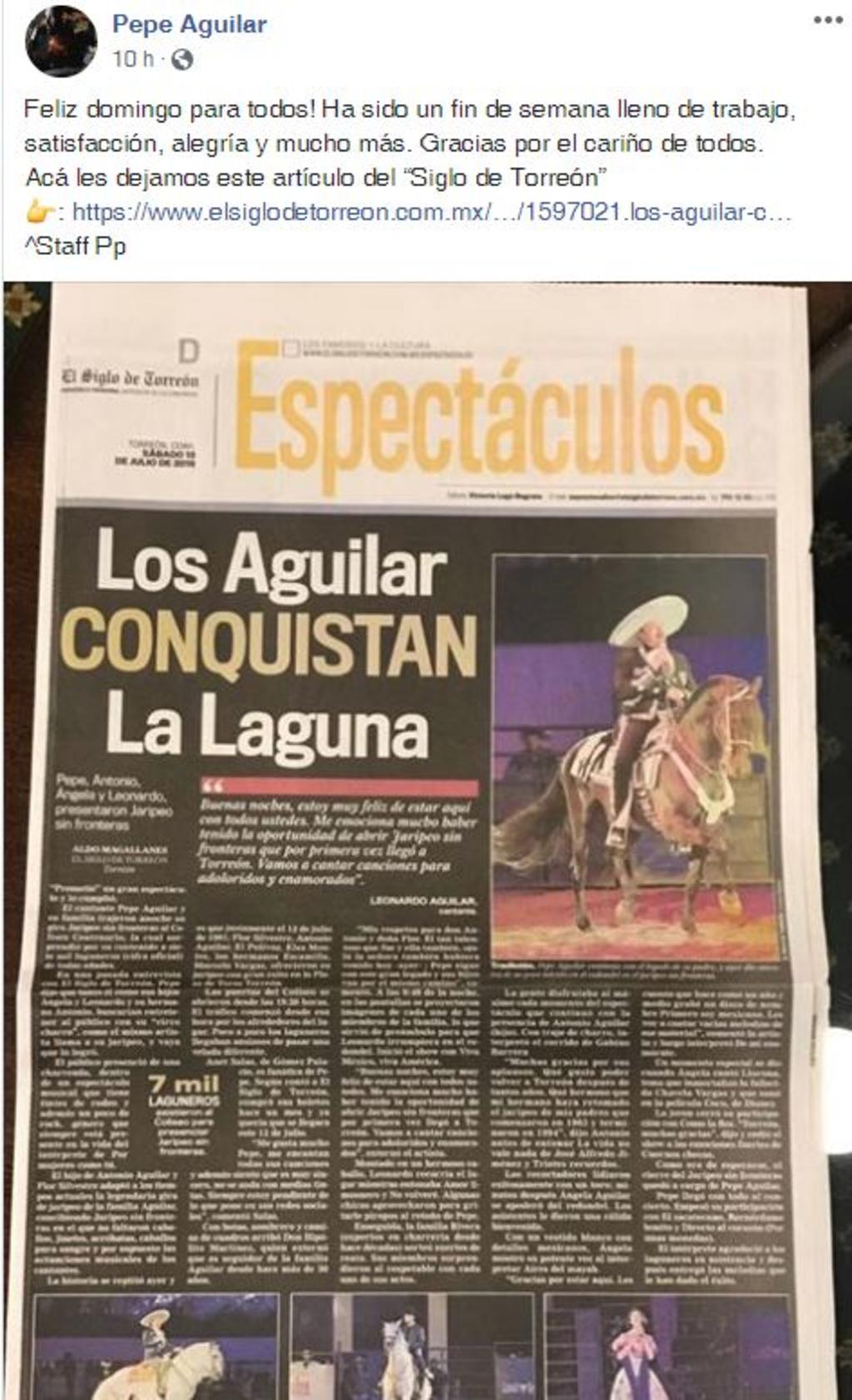 El día de hoy, Pepe subió en sus redes sociales la portada que este diario le dedicó al show del día de ayer. (EL SIGLO)
