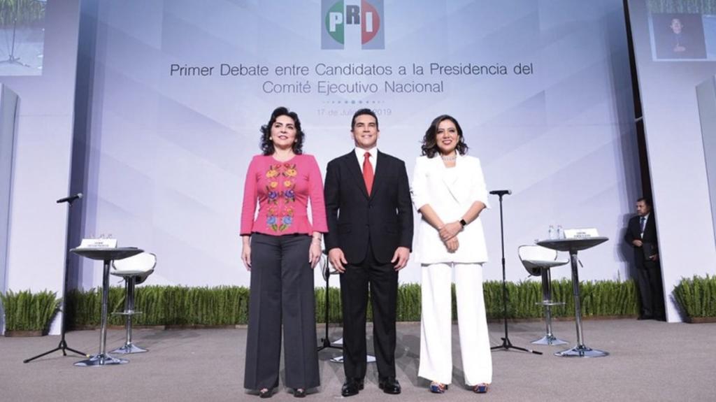 Debaten los tres aspirantes a la dirigencia nacional del Partido Revolucionario Institucional (PRI), Alejandro Moreno, Ivonne Ortega y Lorena Piñón.