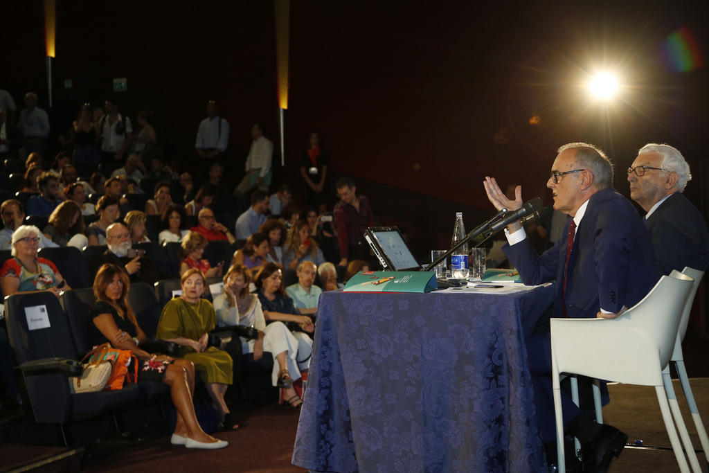 Anuncio. El director del Festival de Cine de Venecia Alberto Barbera, a la izquierda, y el presidente de la Bienal de Venecia Paolo Baratta, presentan las selecciones para la 76ta edición del festival.