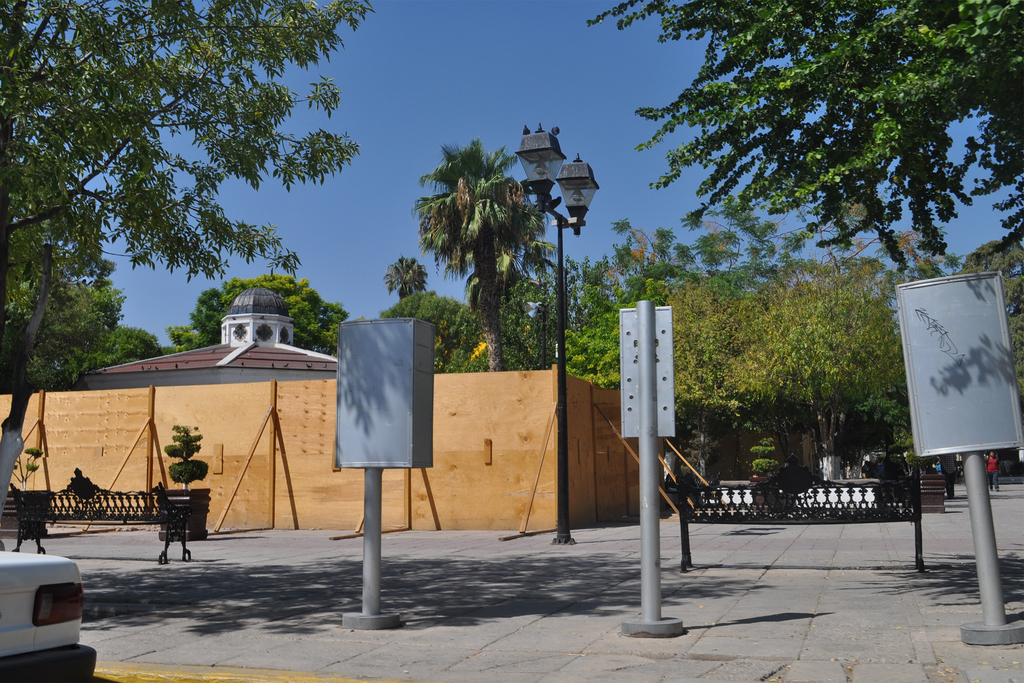 Al 25 por ciento, remodelación de la Plaza de Armas de Gómez Palacio, informó la Secope Laguna. (FABIOLA P. CANEDO/EL SIGLO DE TORREÓN)
