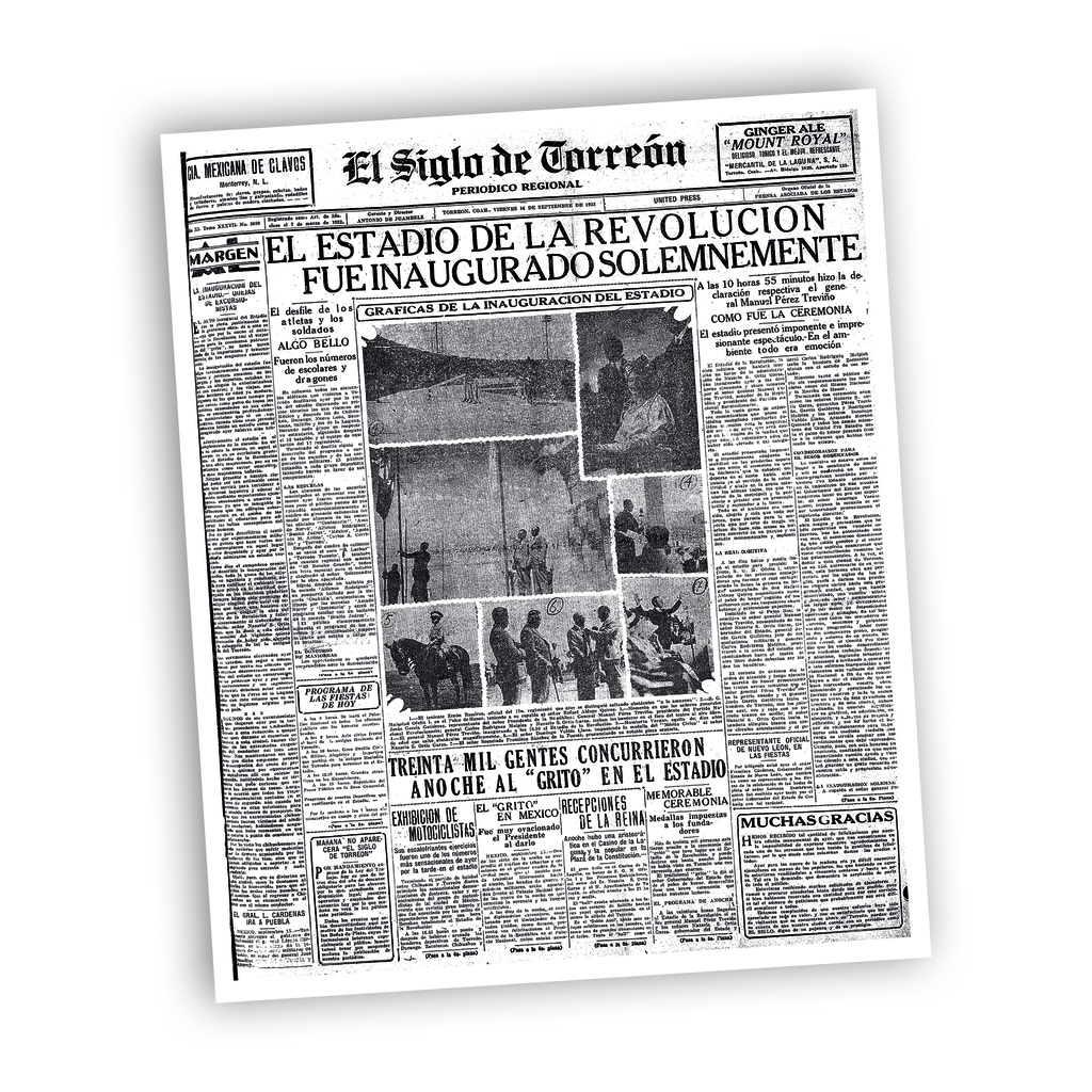 Así anunció El Siglo de Torreón la inauguración del Estadio de la Revolución, en 1932.