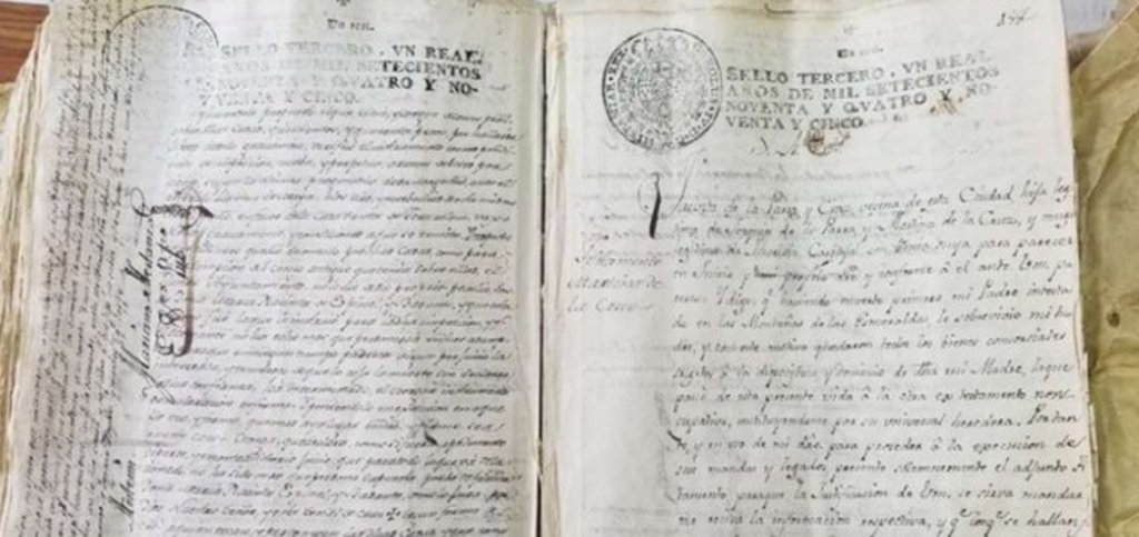 La institución dijo que se trata de los 'folios 456 y 457 del libro de escrituras públicas 112, Notaría 6, Serie Protocolos, año 1795'. (ARCHIVO)