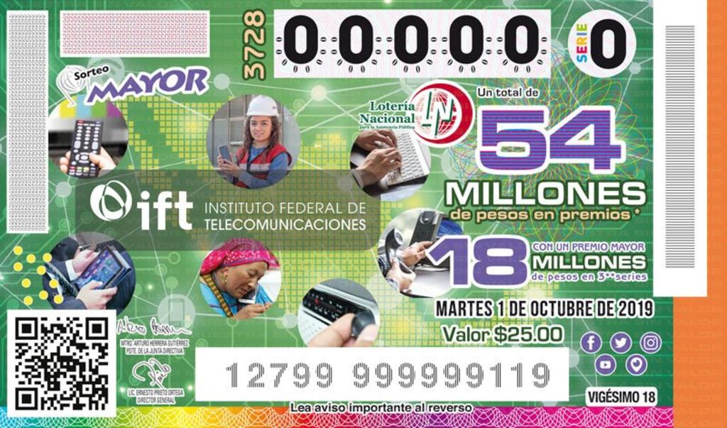 La Serie 2 del número 13242 remitido a su venta en la Agencia Expendedora de Piedras Negras, Coahuila, fue el ganador del Sorteo Mayor número 3728 de la Lotería Nacional. (ESPECIAL)