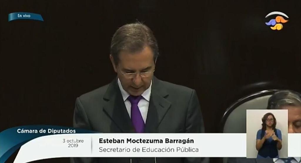  Esta mañana de jueves, el secretario de Educación Pública del gobierno Federal, Esteban Moctezuma Barragán, comparece ante el pleno de la Cámara de Diputados. (TWITTER)