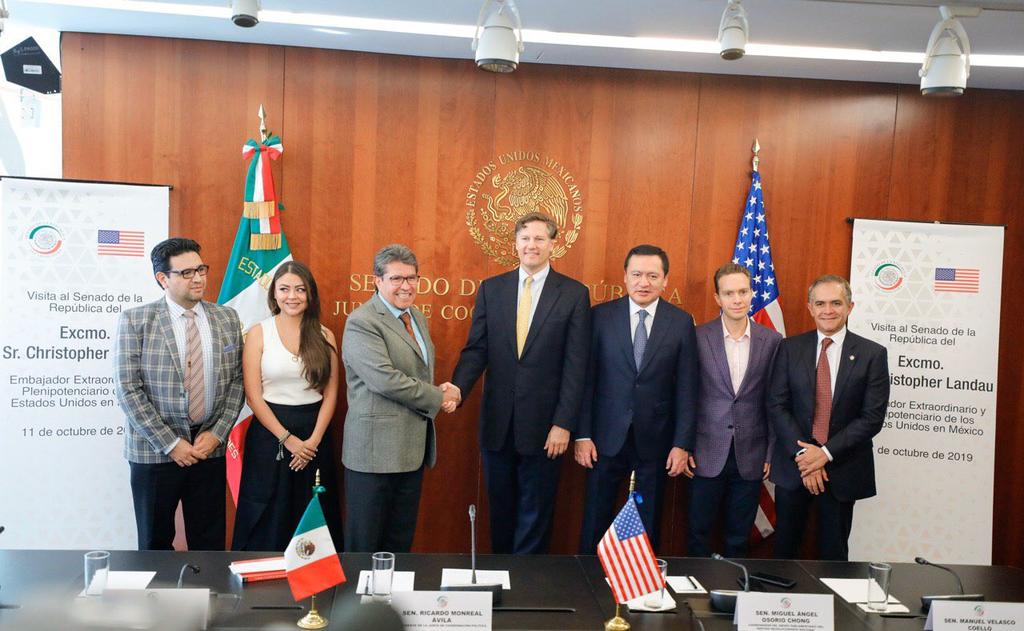 El senador Ricardo Monreal Ávila encabeza el primer encuentro entre senadores y el representante de Donald Trump, en pleno proceso de ratificación en Washington del T-MEC. (TWITTER)