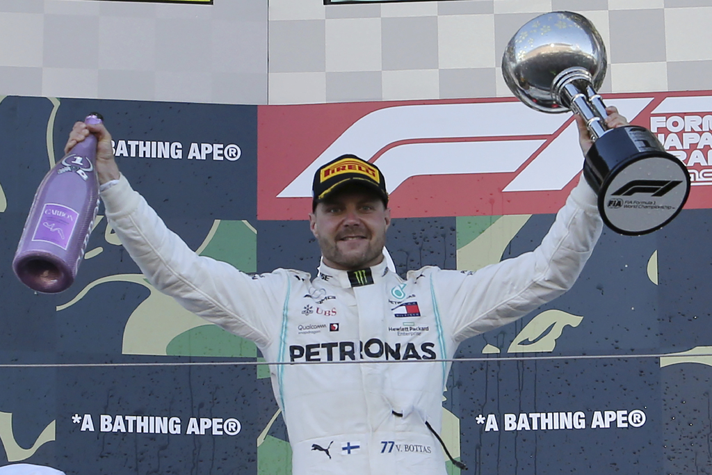 Valtteri Bottas conquistó el Gran Premio de Japón, con lo que Mercedes aseguró su campeonato consecutivo de constructores en la Fórmula Uno. (AP) 
