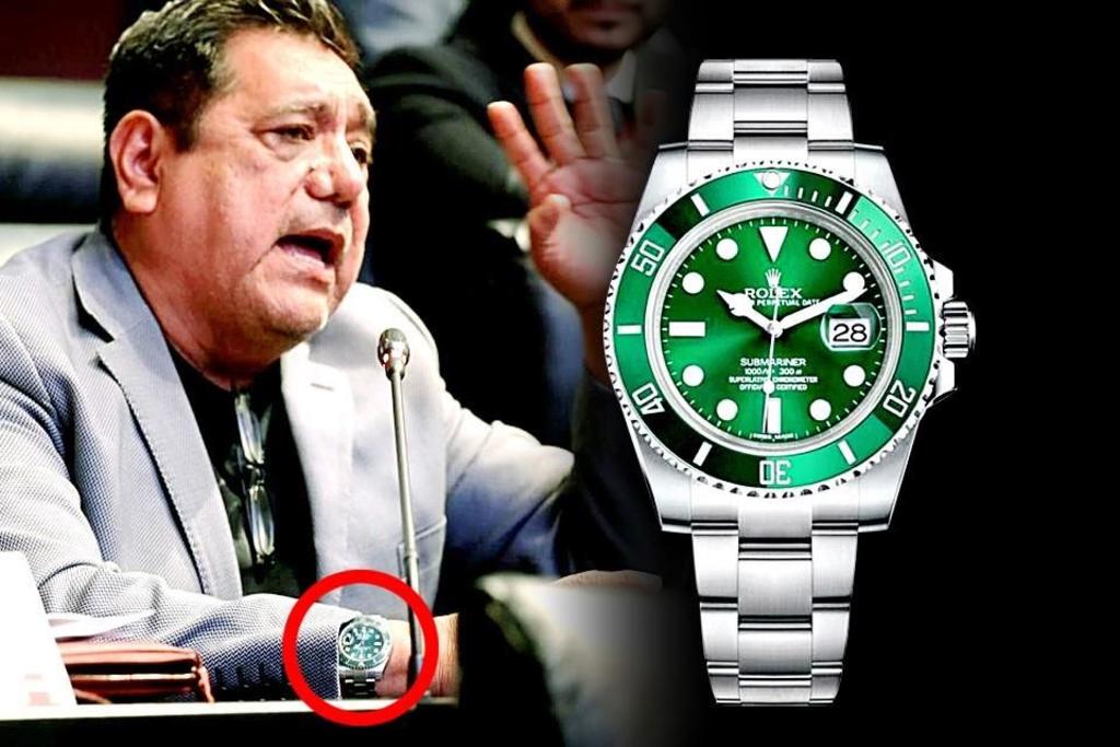 El senador morenista Félix Salgado Macedonio fue captado en la sesión de ayer 14 de noviembre con un reloj Submariner Date, marca Rolex, 'de esfera verde'. (DIARIO REFORMA)