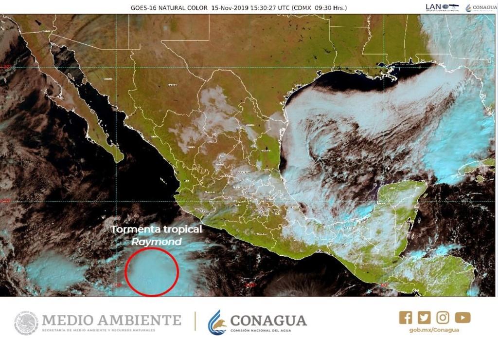 La Comisión Nacional del Agua (Conagua) informó que la mañana de este viernes se formó en el Océano Pacífico la tormenta tropical 'Raymond' que se ubica en sur-suroeste de Playa Pérula, Jalisco y al sur de Cabo San Lucas, Baja California Sur. (TWITTER)