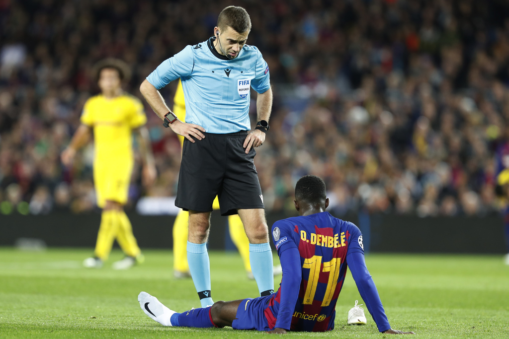 Dembélé se lesionó en el juego de Champions ante Borussia Dortmund. (AP)