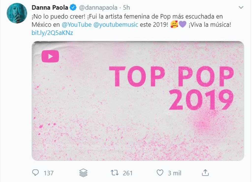 Danna Paola es la artista femenina más escuchada en México