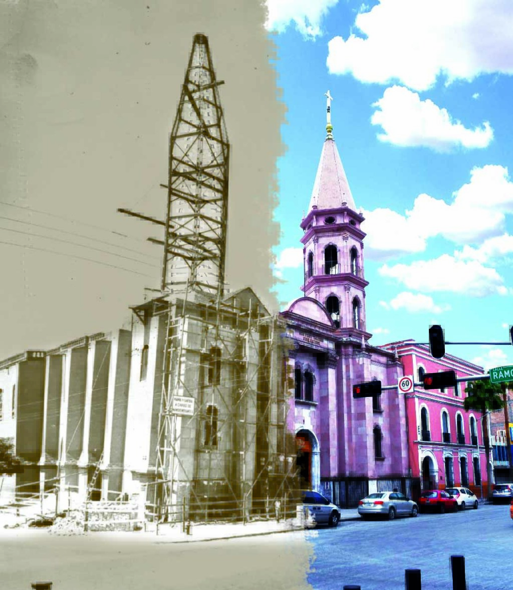 Así lucía anteriormente la Parroquia de Nuestra Señora de Guadalupe cuando se estaban instalando las dos torres en los años 50. Así luce hoy en día ubicada en el pleno Centro de la ciudad de Torreón.