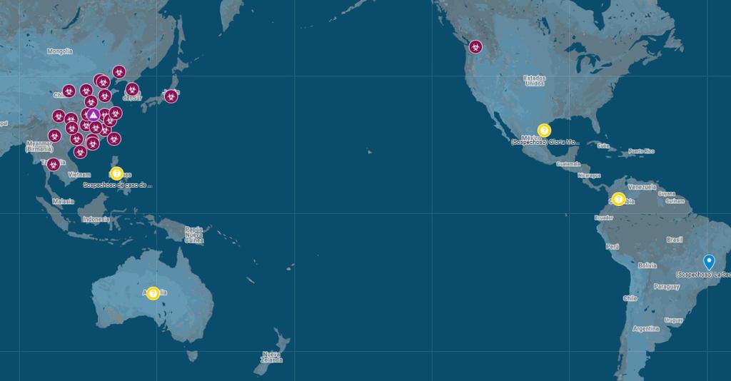 El mapa de Google muestra los lugares donde se han confirmado casos de Coronavirus, además de los sitios donde hay sospecha de posibles contagios (CAPTURA) 