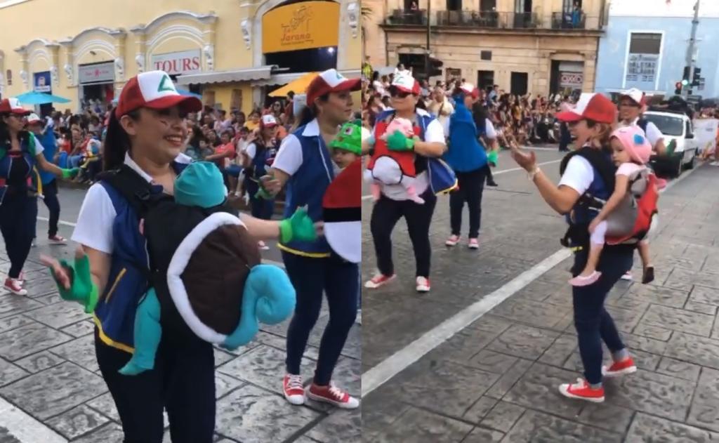 Las mujeres y sus pequeños portaron disfraces inspirados en los personajes de la franquicia de Pokémon (CAPTURA)  