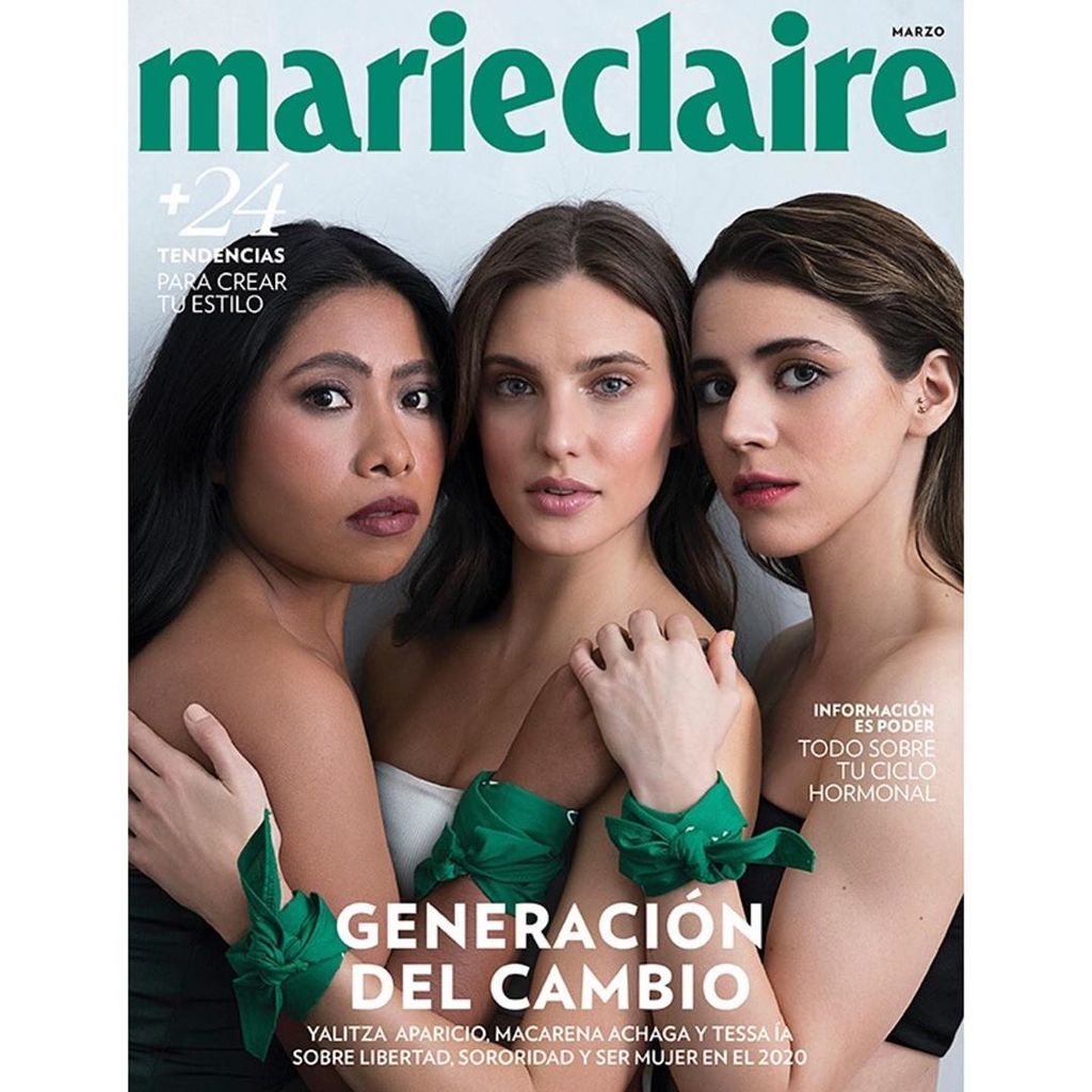 Portada. Generación de cambio es el título de la portada de Marie Claire, donde aparecen Yalitza, Macarena y Tessa.