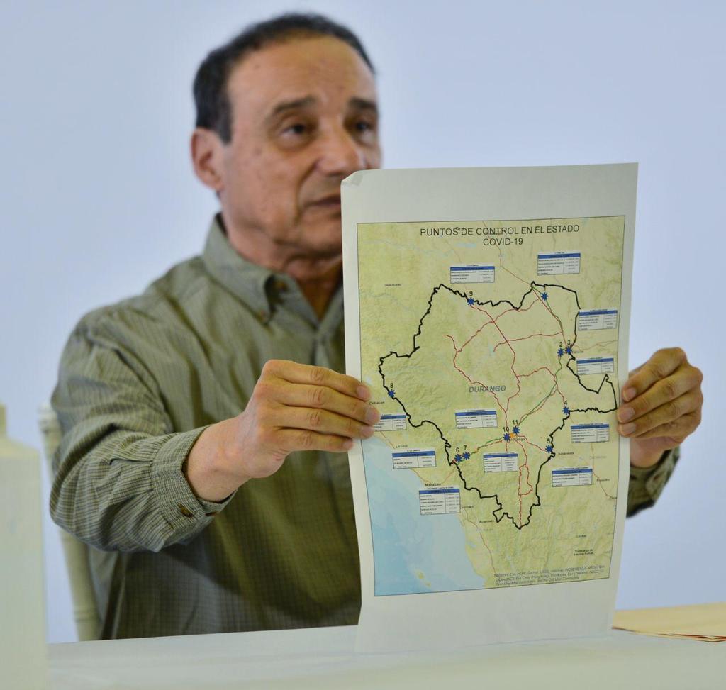 El secretario de Salud en el estado de Durango, Sergio González Romero, mostró un mapa con los puntos de control ante el COVID-19.
