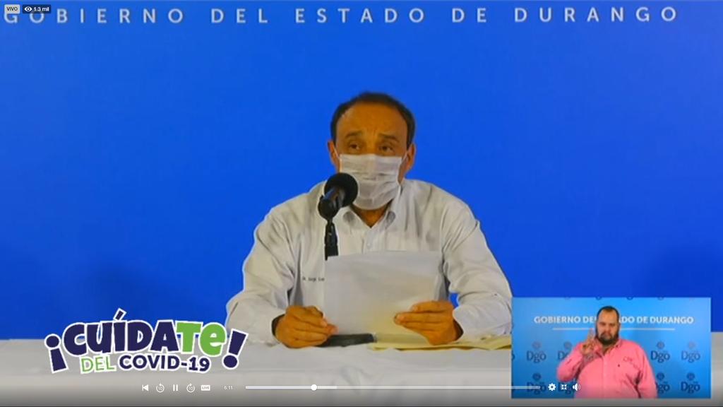 Las autoridades de Salud del estado de Durango, representadas por el secretario Sergio González Romero, presentaron como cada día la actualización sobre casos de COVID-19, enfermedad causada por el coronavirus SARS-CoV-2.  (ESPECIAL)
