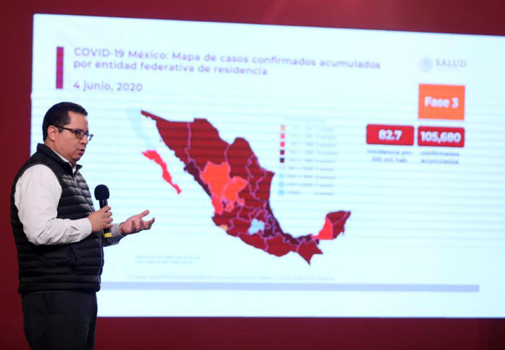 José Luis Alomía, director de Epidemiología, presentó el panorama actual, que corresponde a 105 mil 680 contagios de COVID-19.