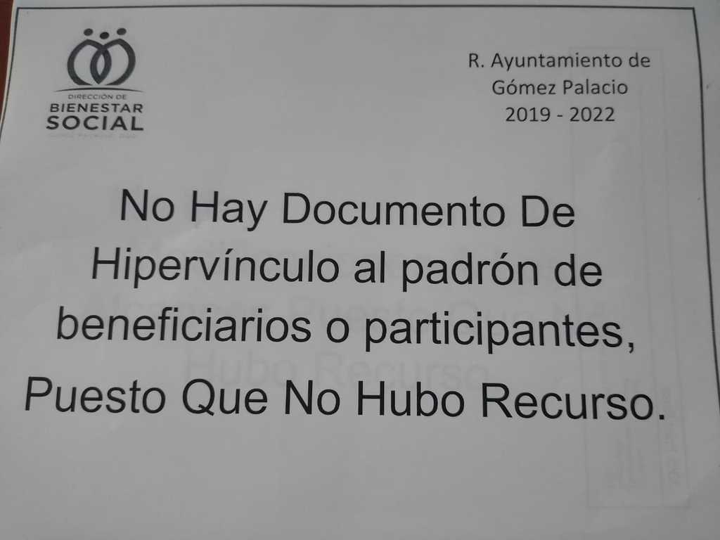 Esta es la leyenda que aparece en el sitio oficial del Ayuntamiento de Gómez Palacio. No han tenido nada que informar.