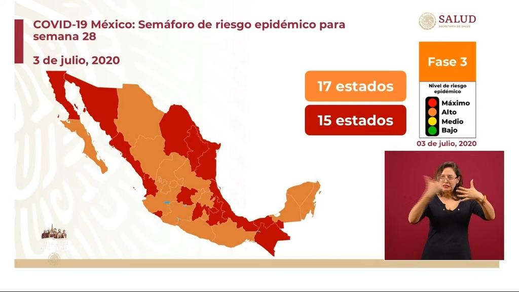 Al presentar el semáforo general por entidad federativa para COVID-19, el director general de Promoción de la Salud, Ricardo Cortés Alcalá, detalló que 17 estados están en naranja y 15 en rojo. (ESPECIAL)