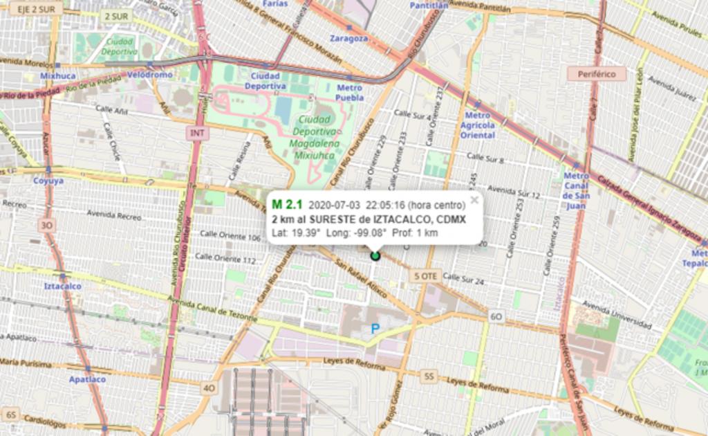 La noche de este viernes, el Sismológico Nacional reportó un sismo leve de magnitud 2.1 al sureste de la alcaldía Iztacalco, en la Ciudad de México.
(TWITTER)