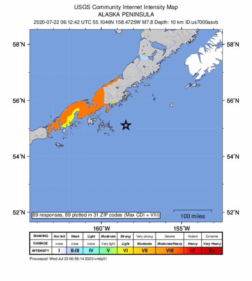 Se emitió una alerta de tsunami para partes del sur de Alaska, la Península de Alaska y las Islas Aleutianas más cercanas al epicentro.
(AP)